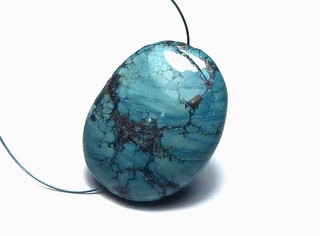 HUBEI TURQUOISE Blue 27mm Oval Pendant Focal Bead NATURAL COLOR