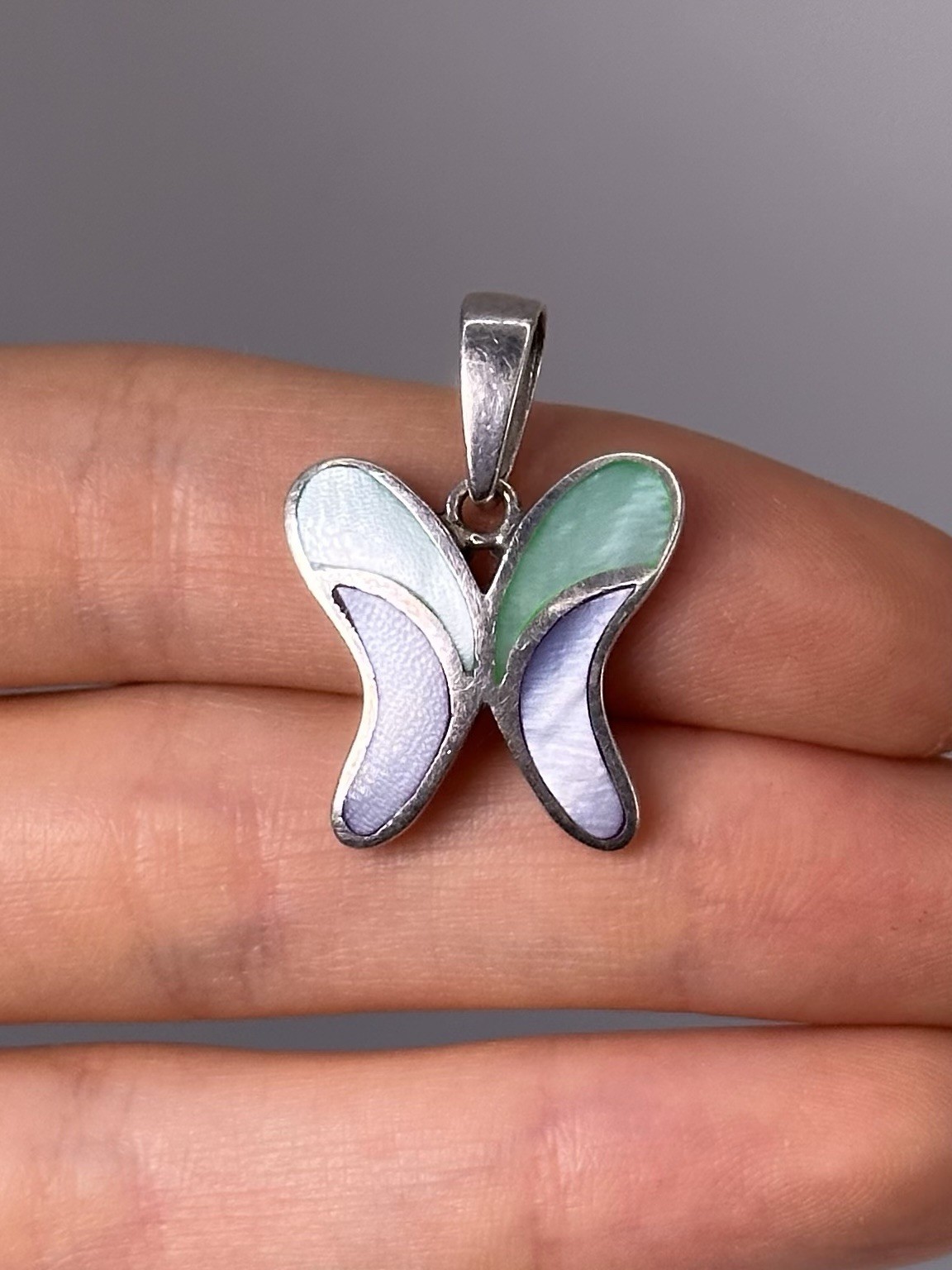 925 Sterling Silver Gemstone Inlay Butterfly Pendant, 29.5mm