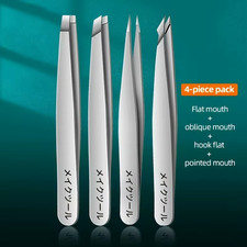 Stainless Steel Eyebrow Tweezers Set Slant Point Flat Tip Hair Removal Splinter