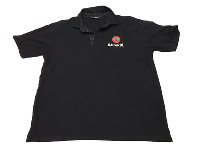Bacardi Rum  Polo T-shirt Black Men Short Sleeve Logo Embroidered Bar