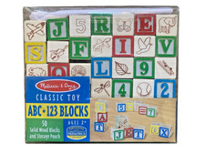 Melissa  Doug Classic 50 pc Solid Wooden Blocks ABC 123 With Storage Pouch NEW