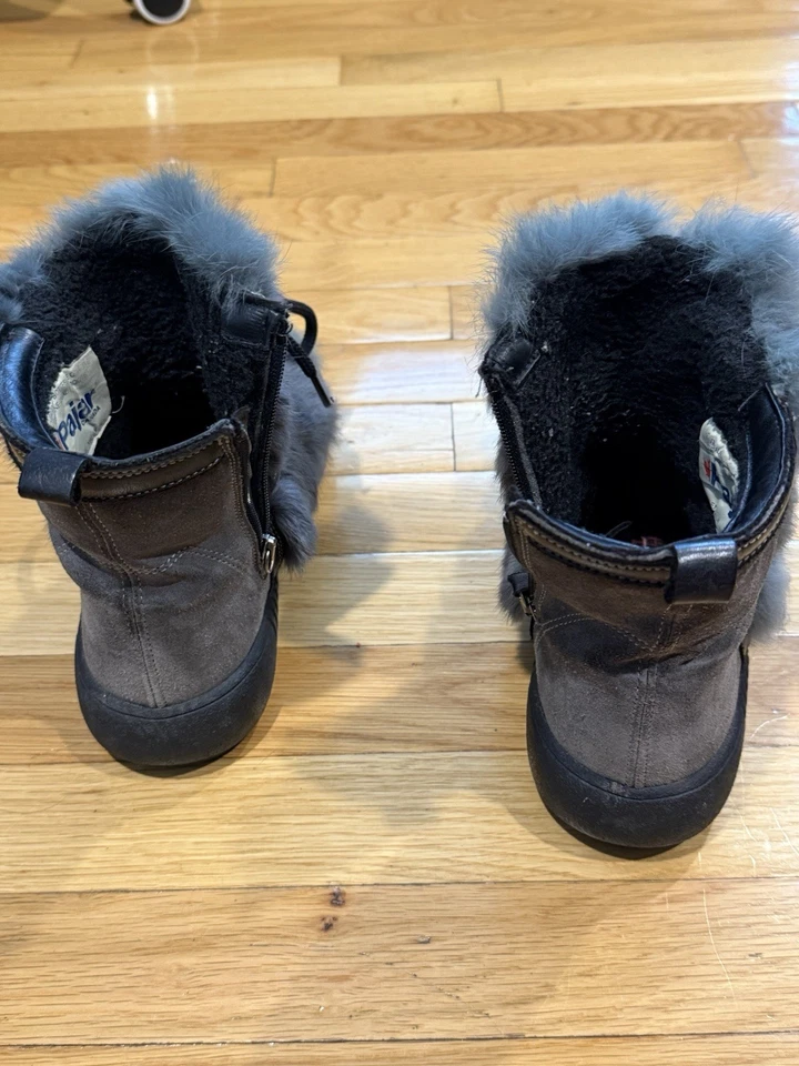 Pajar Canada Anet Rabbit Fur Suede Boots Gray Green Women’s Size 9 Made in Italy - Image 3 of 4