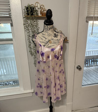 Secret Treasures Women s Pink Purple Floral Satin Poly Scoop Neck Chemise L