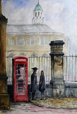 Oxford Sheldonian Universität Abschluss Aquarell Malerei 22 x 15 Zoll