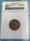 1950 S/S Lincoln Wheat Cent RPM-1 MS64 RB ANACS Old Soap Box Holder