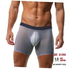 Men's Boxer Brief Underwear Ice Silk Mesh See Through Small Grey Blue