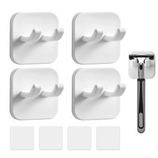 4 Pcs Razor Holder for Shower, Self Adhesive Shaver Hooks Large White-4PCS