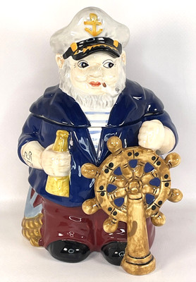 Beachcombers Sea Captain Cookie Jar Ships Wheel Anchor Ceramic Nautical 2005 Lar