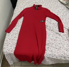 Express Women's Red Ribbed Knit Turtleneck Long Sleeve Sweater Dress M