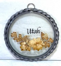 Vtg Lasting Impressions Pressed Flower Suncatcher Utah Dried Botanicals Pewter