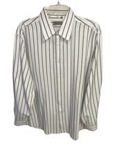 Versace Men’s cotton Dress shirt Size 45 XXL Button Down White Gray Striped