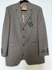 Ralph Lauren Mens 42L Wool Houndstooth Blazer Sport Jacket Brown Tan