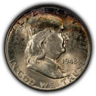 1948-D 50c Franklin Silver Half Dollar - PQ Rainbow Pattern Toning - BU - H3725