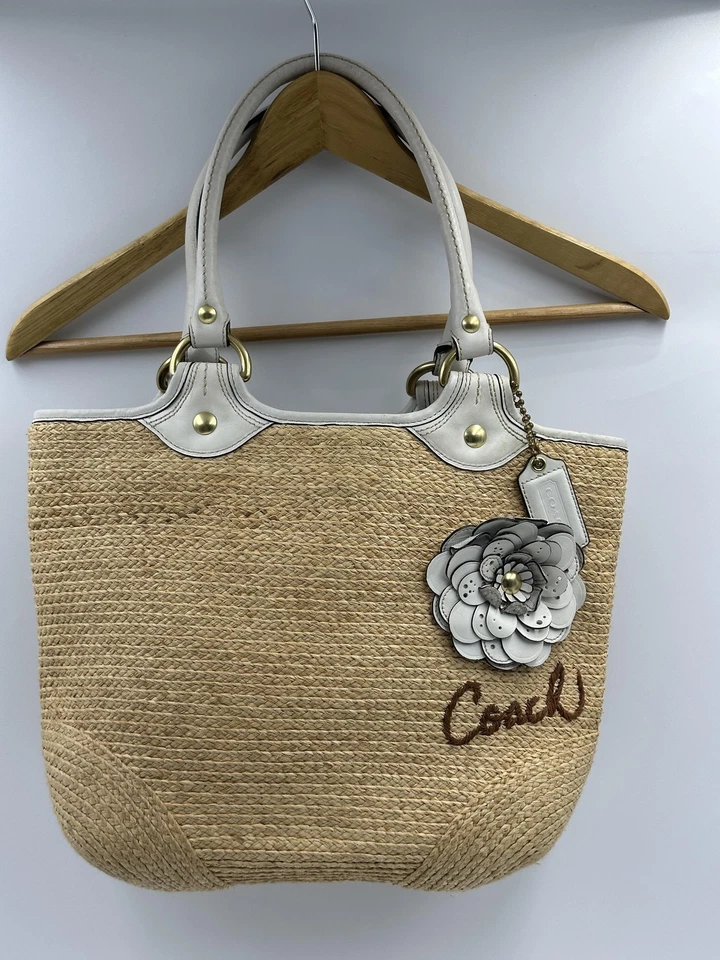Bolso de Mano Coach Paja Mujer Talla Única Cuero Blanco Natural Flor Rafia F13378 Foto 4 de 4