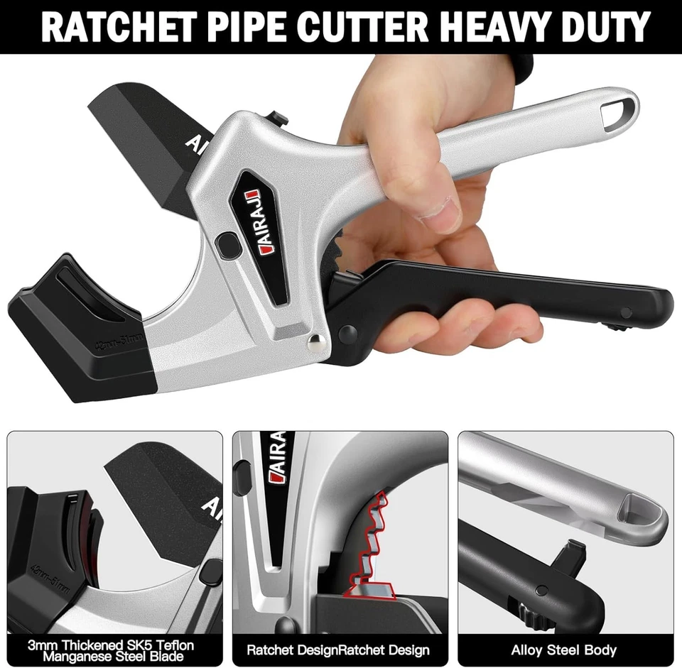 AIRAJ Ratchet PVC Pipe Cutter Heavy Duty,Cuts up to 3 Inches,PVC Cutter with One - Image 4 of 4