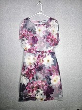 Adrianna Papell Floral Chiffon Midi Dress Size 4 Multicolor Wedding Guest Party 
