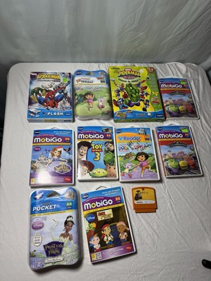 Lot Of 11 Vintage V-Tech Cartridges & Books Marvel Dora MobiGo Toy Story 3 