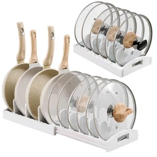 Pots and Pans Organizer Under Cabinet Bamboo Expandable Pot Lid Holder Adjust...