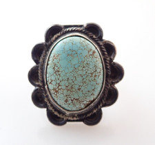 Vintage Old Pawn Navajo Number 8  Turquoise Sterling Silver Band Ring Sz 5.25
