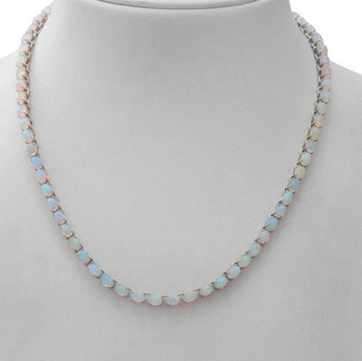 Damen-Tennishalskette 15 kt ovaler Schliff Lab Created Fire Opal 14 K Weißgold plattiert