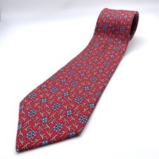   Rating:A  HERMES VINTAGE FRINGED WHITE FLOWER TIE PLANT NATURE FRANCE RED
