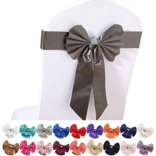 10 pcs Reversible Satin Faux Leather Bow Tie Wedding Chair Sashes with Buckles