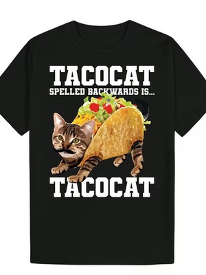 Men's Funny Taco Cat Spanish Wordplay T-Shirt - Tabby Cat & Taco Design with ''TA