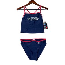 NWT TYR Women's L Guard H-Back Two-Piece Swimsuit Navy Nylon Swimwear G2183