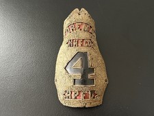 Antique - FOREMAN - HHF CO - #4 - RPFD - Leather Fire Helmet Shield Front Plate