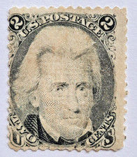 USA: 1867 2c. Black - Andrew Jackson with Grill Unused. Nice Stamp. Signed.