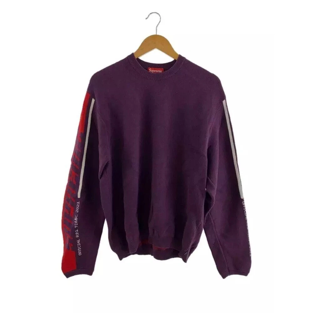 Supreme Sweat Col Rond Pull Logo Manches Violet Rouge Homme Taille M  P1