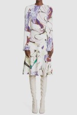 $1795 Stella McCartney Women's Ivory Ahab Abstract Long Sleeve Dress Size 38