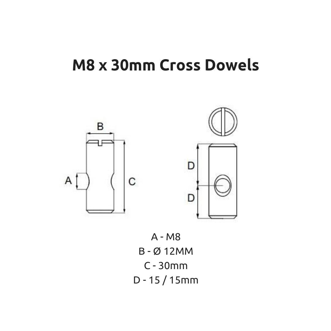M8 60mm Cross Dowels / Barrel Slotted Nut Cot Bed Bolts IKEA Flatpack
