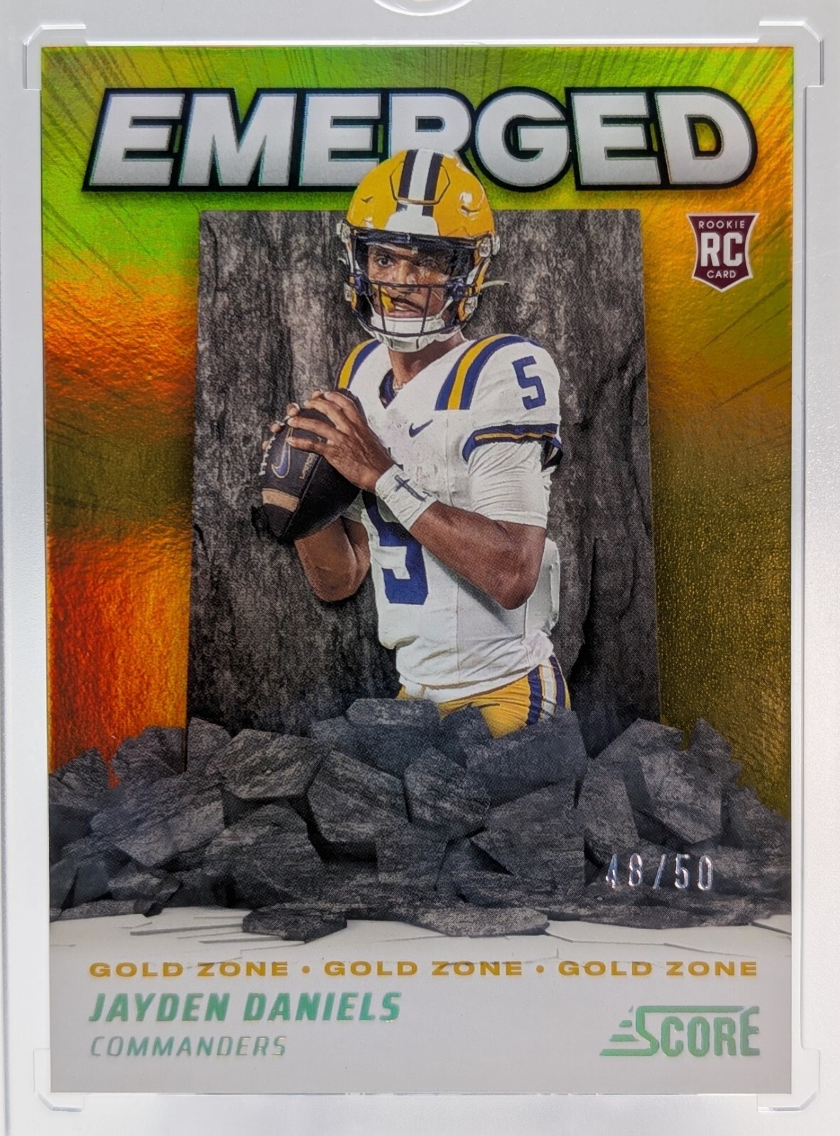 2024 Panini Score Emerged Jayden Daniels Gold Zone RC /50 Commanders #EM-JDS