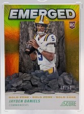2024 Panini Score Emerged Jayden Daniels Gold Zone RC /50 Commanders #EM-JDS 