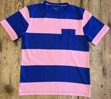 CROWN & IVY size large Boys Blue & Pink Striped Cotton Blend T-Shirt EEUC