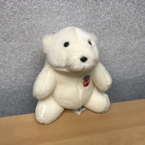 Vintage 1993 7" Coca Cola Small White Plush Polar Bear (Teddy Bear Stuffed Toy)