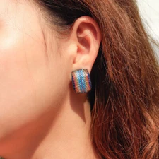 Lady Boho Black Gold Plated Rainbow Cubic Zirconia Stud Earrings Costume Jewelry