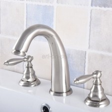 Brushed Nickel Brass Bathroom Vanity Sink 3-Hole 2 Handles Widespread Faucet