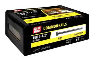 Grip-Rite #8 x 3-1/2 in. 16-penny Bright Steel Smooth Shank Common Nails 1 lb. B