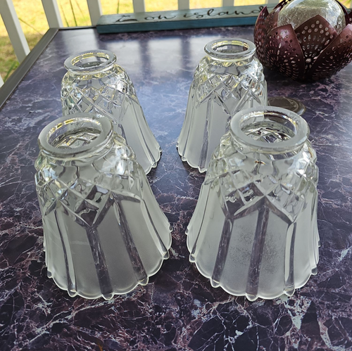 Ceiling Fan Glass Light Shade Frosted Scallop Edge Diamond Shaped Clear Top - Picture 3 of 12