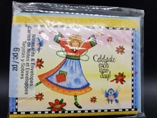 Studio 18 Celebrate Each New Day Flower Bird Girl 6 Blank Notecards NOS 2013
