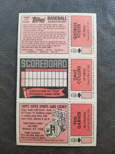 1981 TOPPS BASEBALL SCRATCH-OFF COMPLETE PANEL FOSTER COLLINS GARNER - Picture 2 of 2