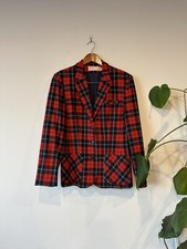 Vintage Pendleton 100% Virgin Wool Plaid Tartan Blazer, Made in USA 36C 27L Xmas