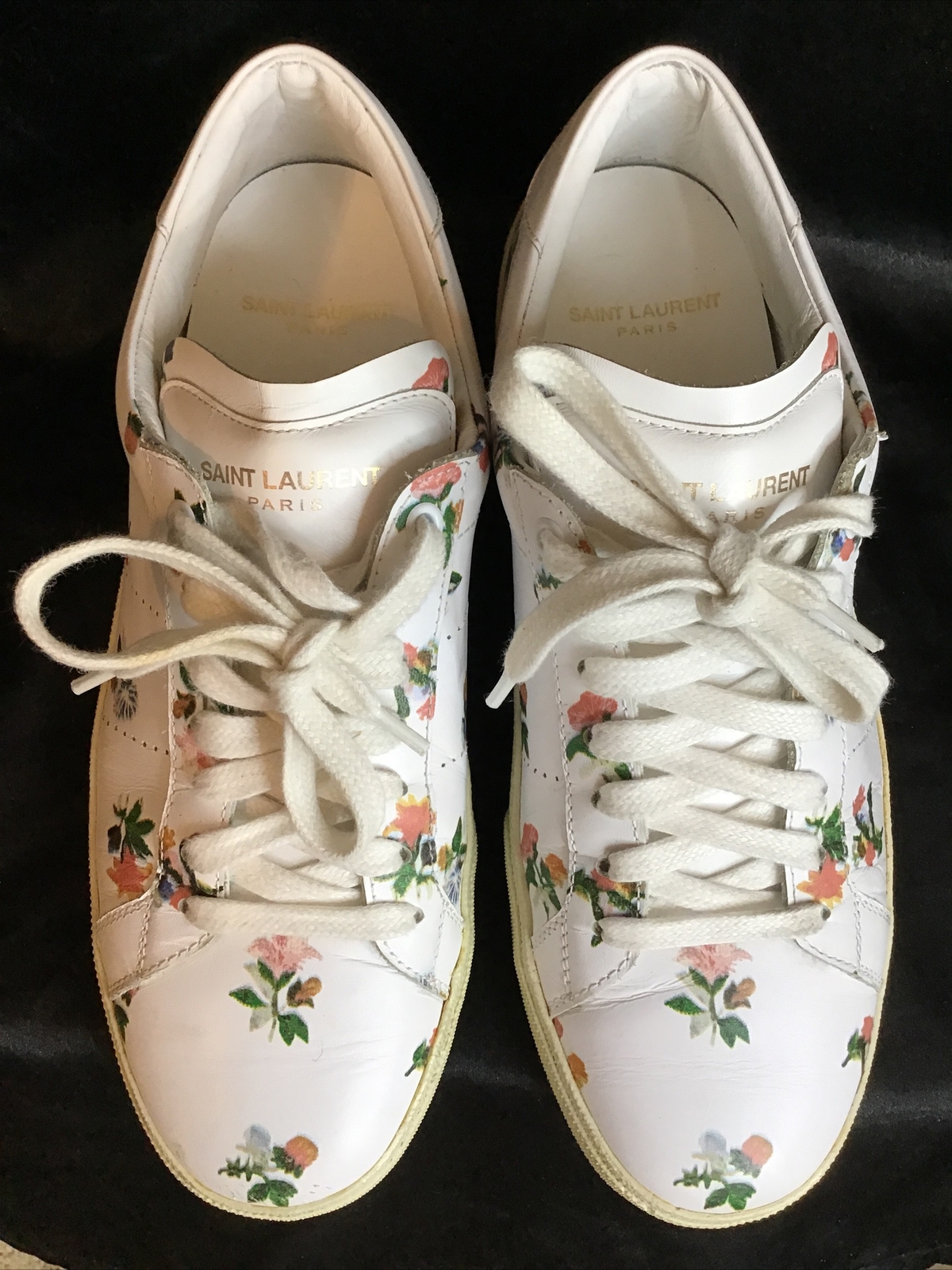 Sneaker basse Saint Laurent stampa floreale bianca stringate in pelle taglia 39