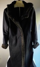 Laundry By Shelli Segal Long Wool Blend Faux Fur Hooded Coat Navy/black/brown Md