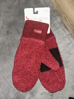 KOOLABURRA by UGG Red Zinfandl Sherpa Fleece Mittens Size L/XL  Knit Cuff