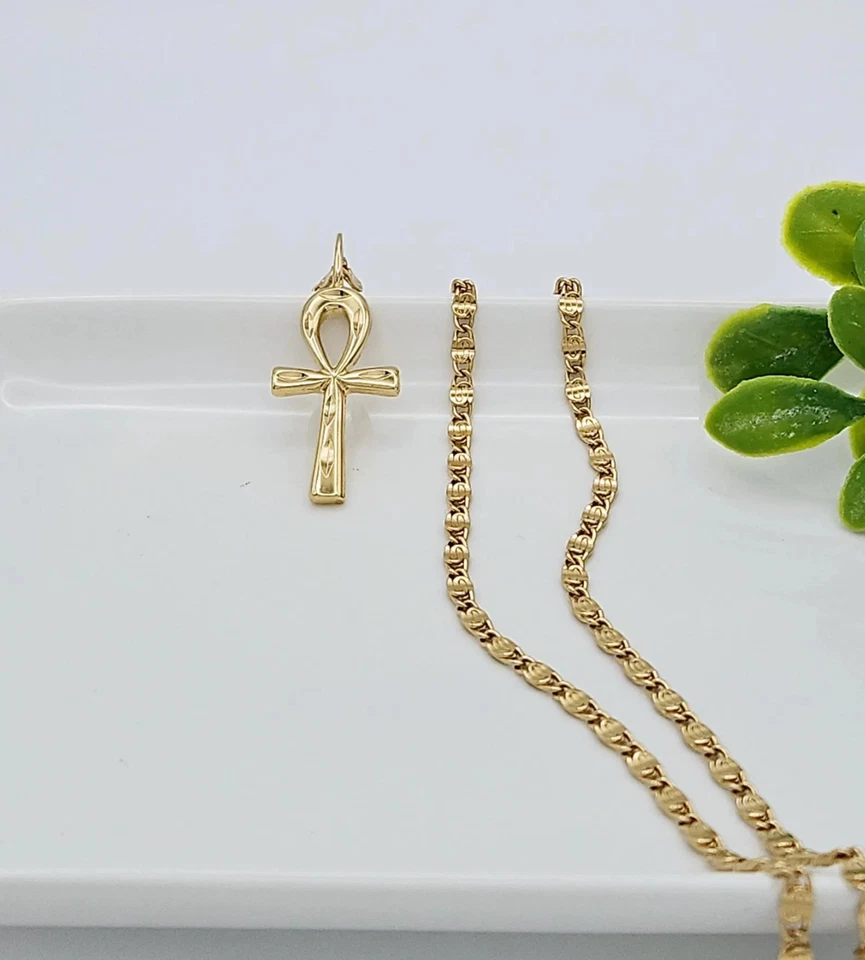 Золотое ожерелье анх, веревочная цепочка 3 мм, позолоченное золото 14 карат унисекс - Изображение 4 из 4