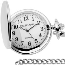 Taschenuhr silbern Quarz Batterie 46mm Weiss Silber glänzend Kettte Sprungdeckel