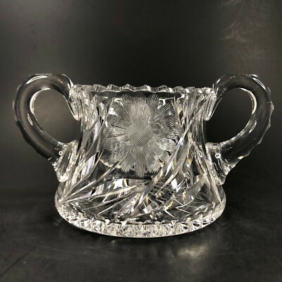 Pairpoint Crystal Sugar Bowl Leroy Pattern Ripple Rim American Brilliant Cut USA